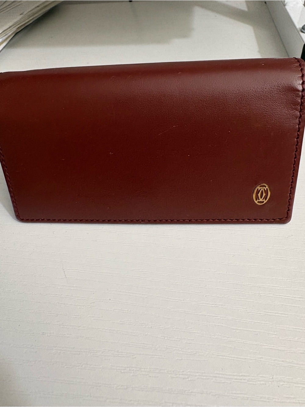 Cartier Burgundy Leather Card & Key Holder with Gold Logo - LIKE NEW